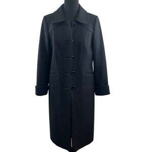 BARRINGTON Wool Dark Gray Long Line Overcoat Button Front Long Sleeve M 12 PERU